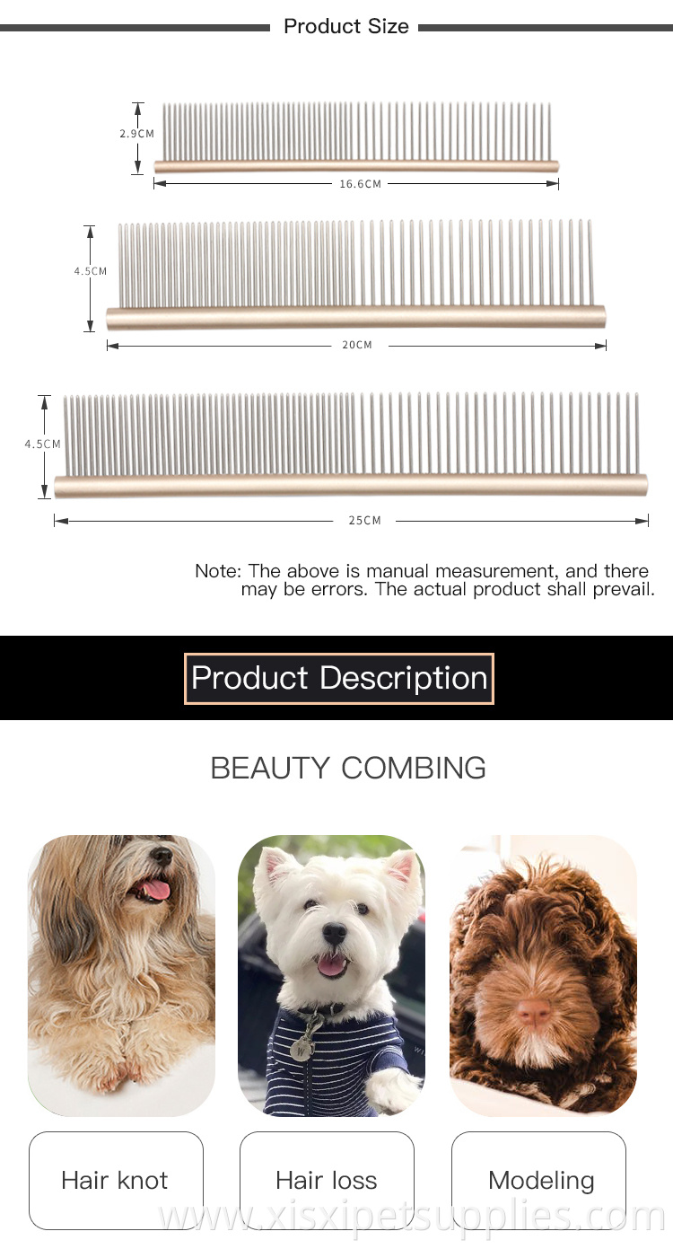 Factory Wholesale Various Size Stainless Steel Pet Cat Hair Comb Pet Flea Comb For Dogs